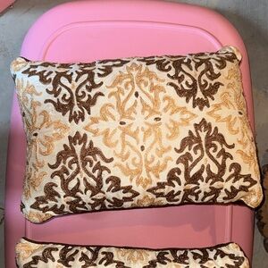 Set of 2 Decorative Throw Pillows | Brown & Gold Damask Pattern